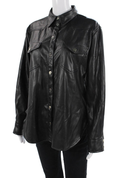 Zara Mens Biker Point Collar Polyurethane Button-Up Jacket Black Size M