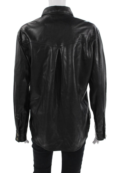 Zara Mens Biker Point Collar Polyurethane Button-Up Jacket Black Size M
