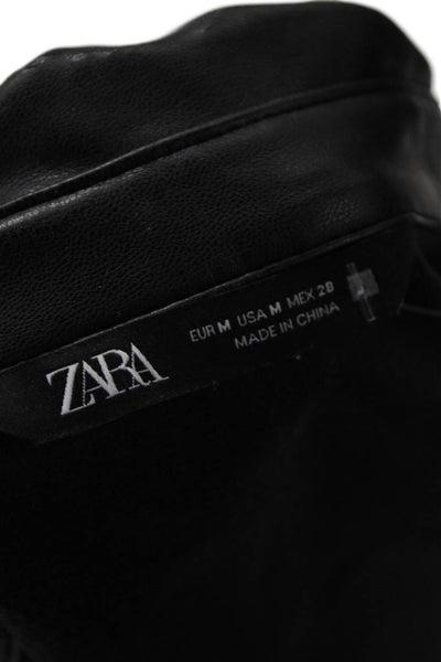 Zara Mens Biker Point Collar Polyurethane Button-Up Jacket Black Size M
