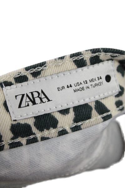 Zara Women Cropped Ankle Pants Beige Animal Print Size 34