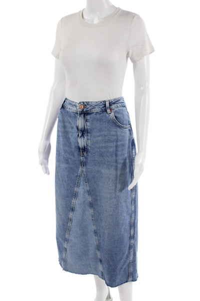 Zara Women A-Line Midi Skirt Blue Cotton Size XL