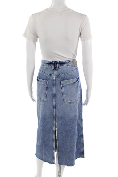 Zara Women A-Line Midi Skirt Blue Cotton Size XL