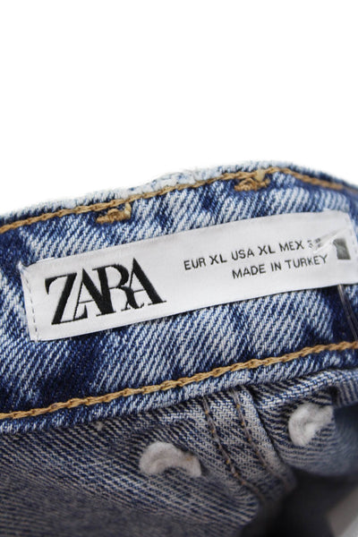 Zara Women A-Line Midi Skirt Blue Cotton Size XL