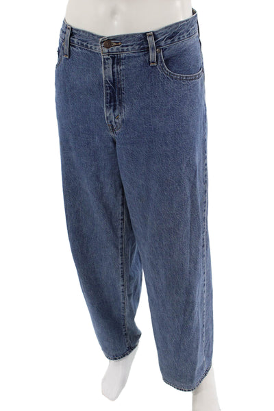 Levis Mens Cropped Wide-Leg Blue Jeans Button Size 32