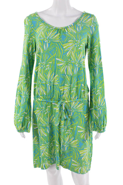 Lily Pulitzer Women Blouson Shift Dress Blue Floral Long Sleeve Size M