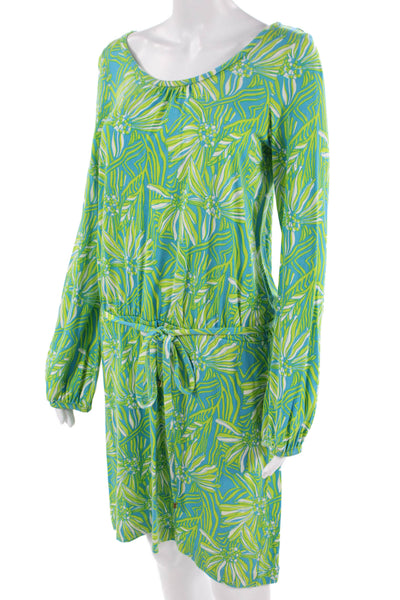 Lily Pulitzer Women Blouson Shift Dress Blue Floral Long Sleeve Size M