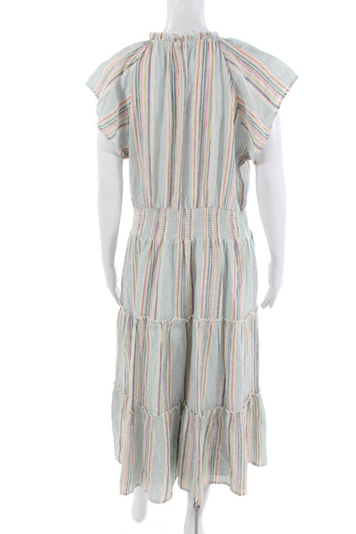 Rails Women Sundress Light Blue Striped V-Neck Short Sleeve Long Size L