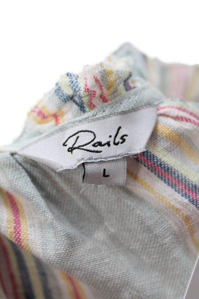 Rails Women Sundress Light Blue Striped V-Neck Short Sleeve Long Size L