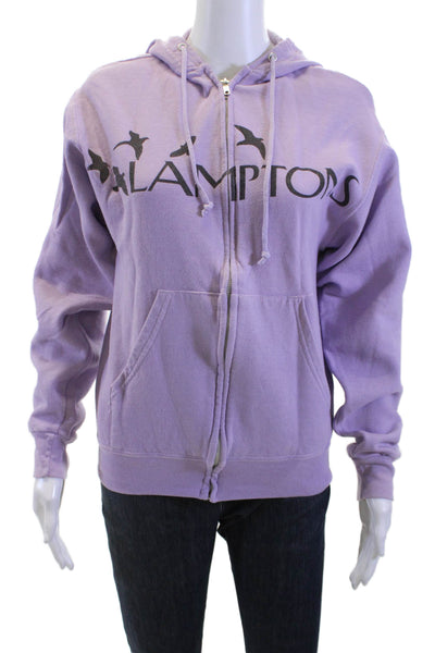 Blue & Cream Unisex Full-Zip Hoodie Purple Cotton Blend Bird Print Size S