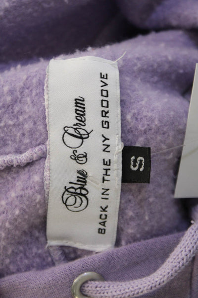 Blue & Cream Unisex Full-Zip Hoodie Purple Cotton Blend Bird Print Size S