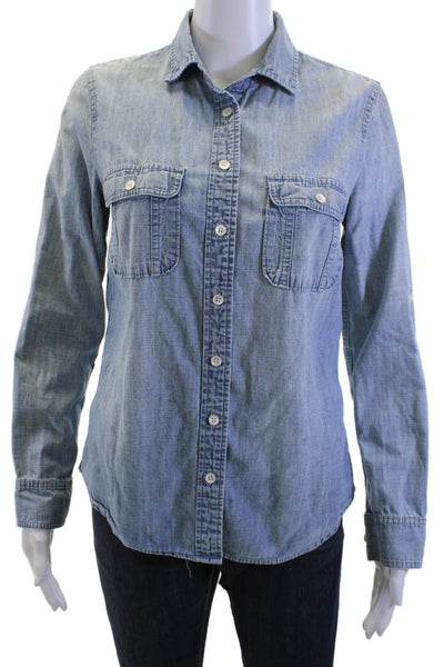 J Crew Womens Blue Cotton Collared Button-Up Long Sleeve Top Basic Size 2