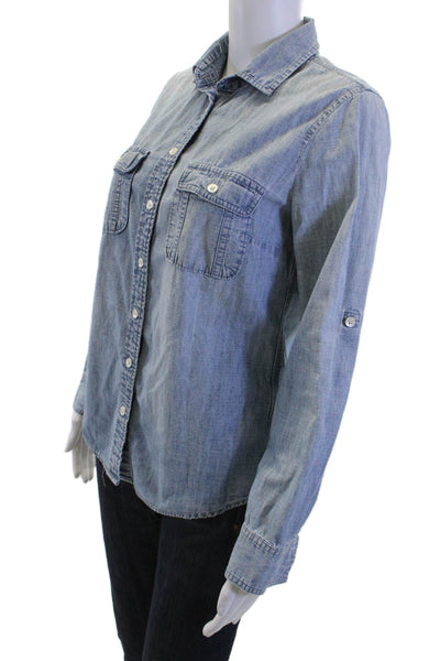 J Crew Womens Blue Cotton Collared Button-Up Long Sleeve Top Basic Size 2