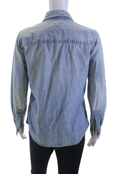 J Crew Womens Blue Cotton Collared Button-Up Long Sleeve Top Basic Size 2