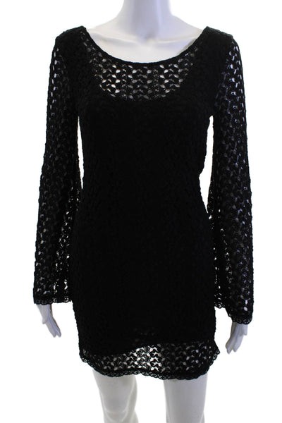 Free People Womens Black Bodycon Mini Dress Long Sleeve Round Neck Size XS