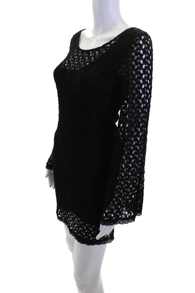 Free People Womens Black Bodycon Mini Dress Long Sleeve Round Neck Size XS