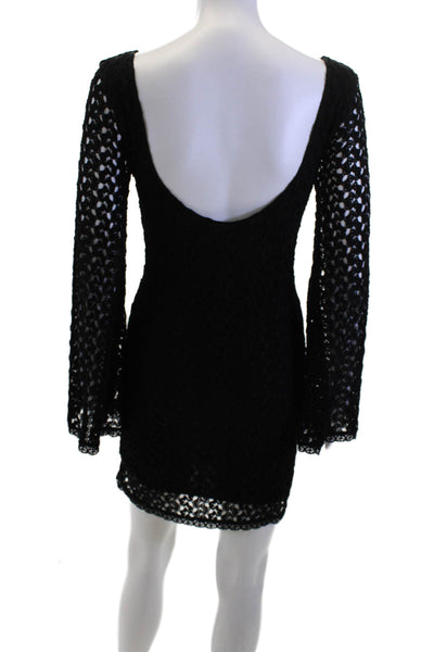 Free People Womens Black Bodycon Mini Dress Long Sleeve Round Neck Size XS