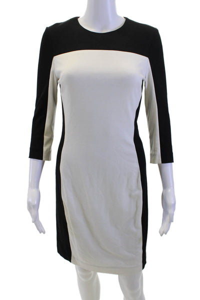 Cynthia Steffe Women Sheath Dress Black 3/4 Sleeve Crew Neck Mid-Calf Size 4