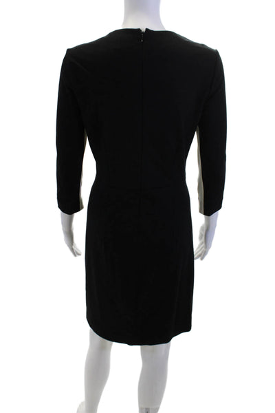 Cynthia Steffe Women Sheath Dress Black 3/4 Sleeve Crew Neck Mid-Calf Size 4