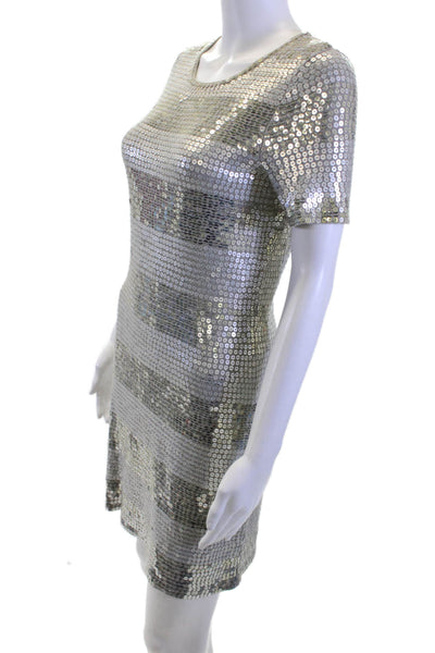 Design History Womens Shift Dress Gray Striped Short Sleeve Round Neck Size M