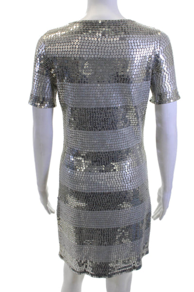 Design History Womens Shift Dress Gray Striped Short Sleeve Round Neck Size M