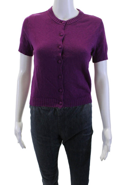 Zara Women Purple Short Sleeve Button Crew Neck Cardigan Sweater Size S