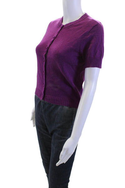 Zara Women Purple Short Sleeve Button Crew Neck Cardigan Sweater Size S