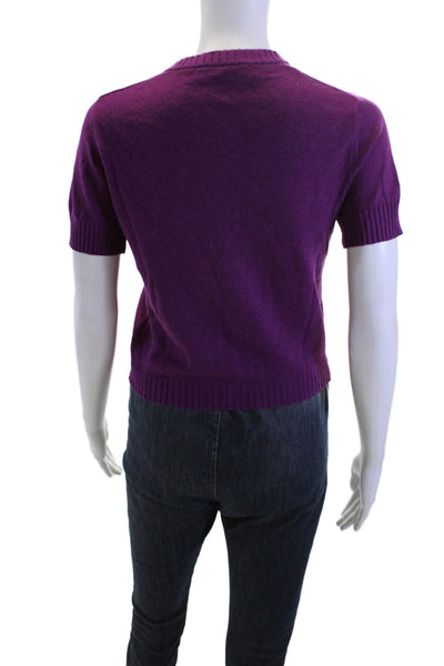 Zara Women Purple Short Sleeve Button Crew Neck Cardigan Sweater Size S