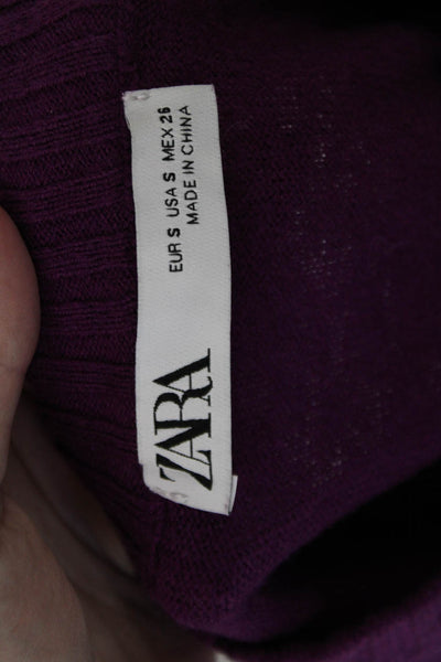 Zara Women Purple Short Sleeve Button Crew Neck Cardigan Sweater Size S