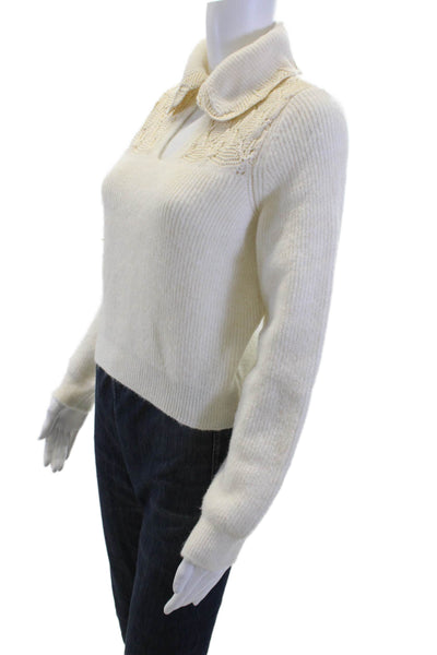 MNG Women Pullover Collared Button Beige Acrylic Polyester Sweaters Size XS