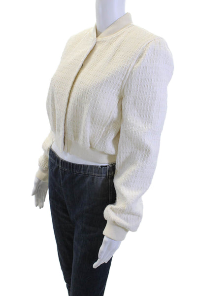 Zara Women Bomber Jacket Beige Acrylic Hook & Eye Long Sleeve Crew Neck Size XS