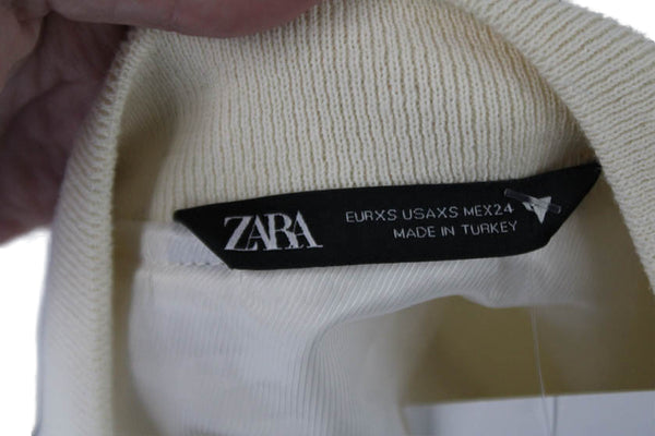Zara Women Bomber Jacket Beige Acrylic Hook & Eye Long Sleeve Crew Neck Size XS