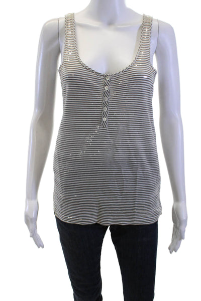 J Crew Women Striped Gray Linen-Cotton Camisole Round Neck Sleeveless Size XS