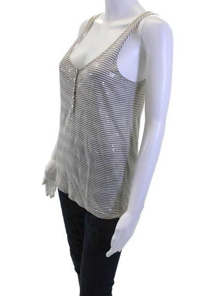 J Crew Women Striped Gray Linen-Cotton Camisole Round Neck Sleeveless Size XS
