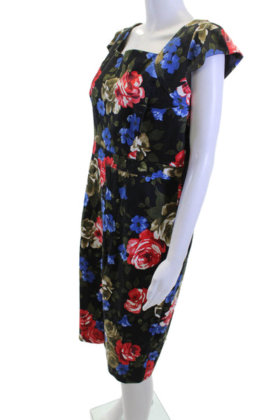 J. Peterman Women Fit & Flare Dress Black Floral Square Neck Size 14