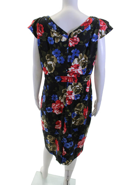 J. Peterman Women Fit & Flare Dress Black Floral Square Neck Size 14
