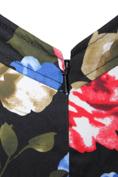 J. Peterman Women Fit & Flare Dress Black Floral Square Neck Size 14