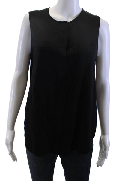 Theory Women Basic Sleeveless Silk-Spandex Tank Round Neck Black Size M