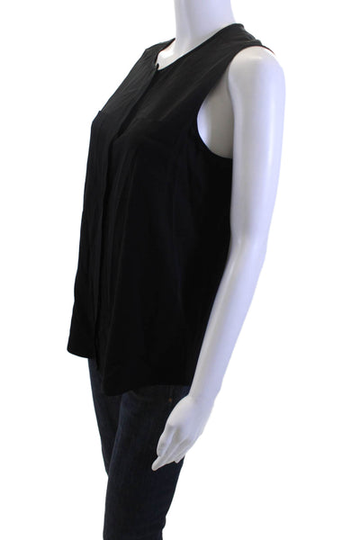 Theory Women Basic Sleeveless Silk-Spandex Tank Round Neck Black Size M