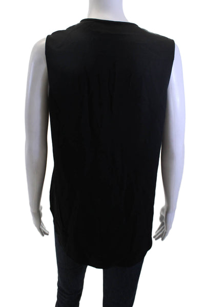 Theory Women Basic Sleeveless Silk-Spandex Tank Round Neck Black Size M