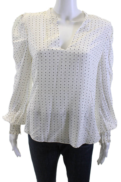 Joie Womens White Polka Dot V-Neck Long Sleeve Blouse 100% Viscose Size M