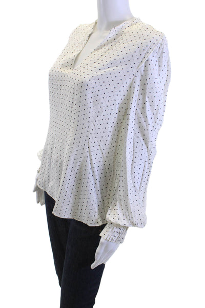 Joie Womens White Polka Dot V-Neck Long Sleeve Blouse 100% Viscose Size M