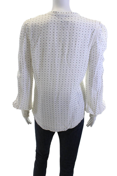 Joie Womens White Polka Dot V-Neck Long Sleeve Blouse 100% Viscose Size M