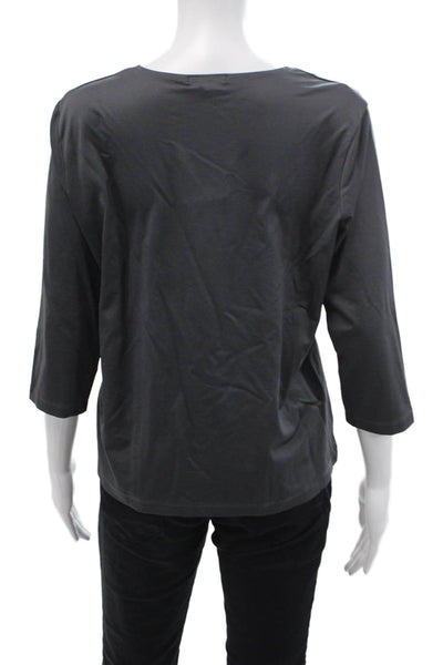 A'nue Ligne Womens Dark Gray Jersey T-Shirt 3/4 Sleeve Round Neck Size L
