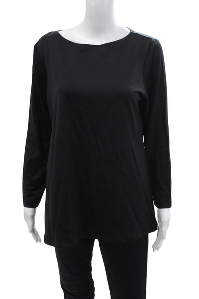 A'nue Ligne Women Black Long Sleeve Tunic T-Shirt Round Neck Size L