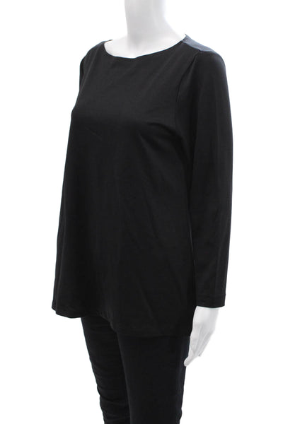 A'nue Ligne Women Black Long Sleeve Tunic T-Shirt Round Neck Size L