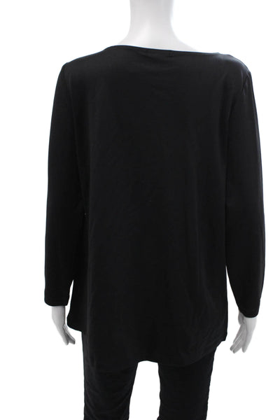 A'nue Ligne Women Black Long Sleeve Tunic T-Shirt Round Neck Size L