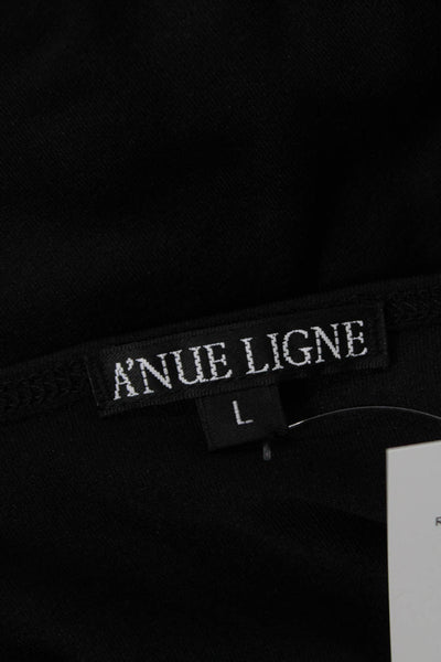 A'nue Ligne Women Black Long Sleeve Tunic T-Shirt Round Neck Size L