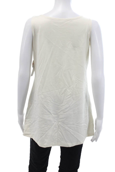 A'nue Ligne Women Sleeveless Tunic Tank Beige Round Neck Tactel Lycra Size L