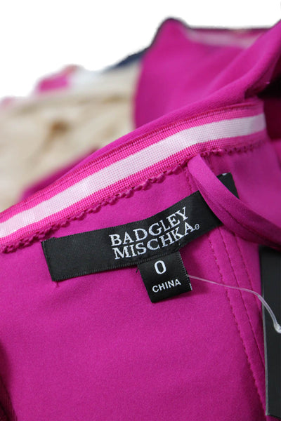 Badgley Mischka Women Sheath Dress Pink Long Solid Polyester Designer Size 0