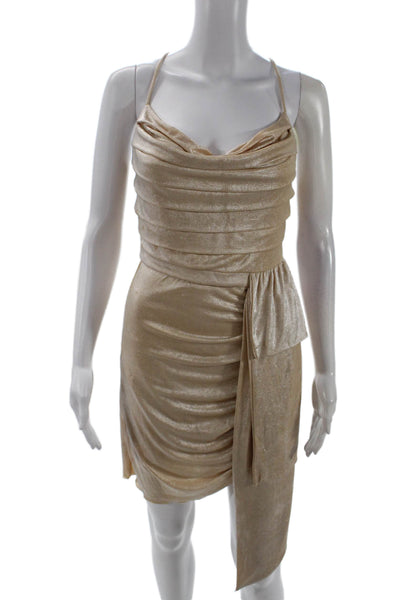 Badgley Mischka Women Bodycon Mini Dress Beige Buckle Sleeveless Size 2
